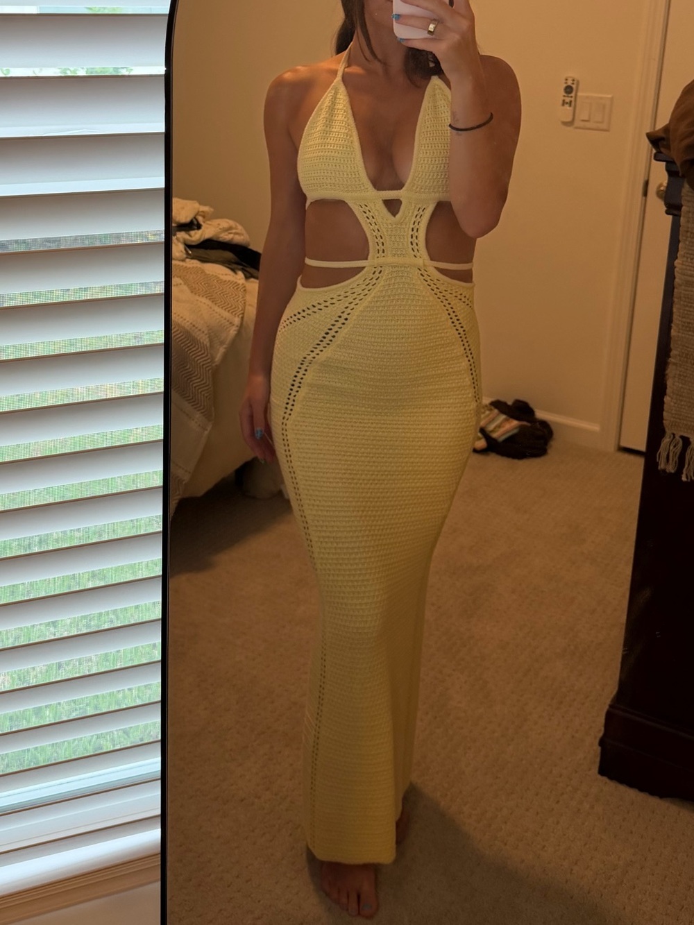 Babyboo Arabella Maxi Dress (Lemon/Yellow) Crochet Cutout Halter